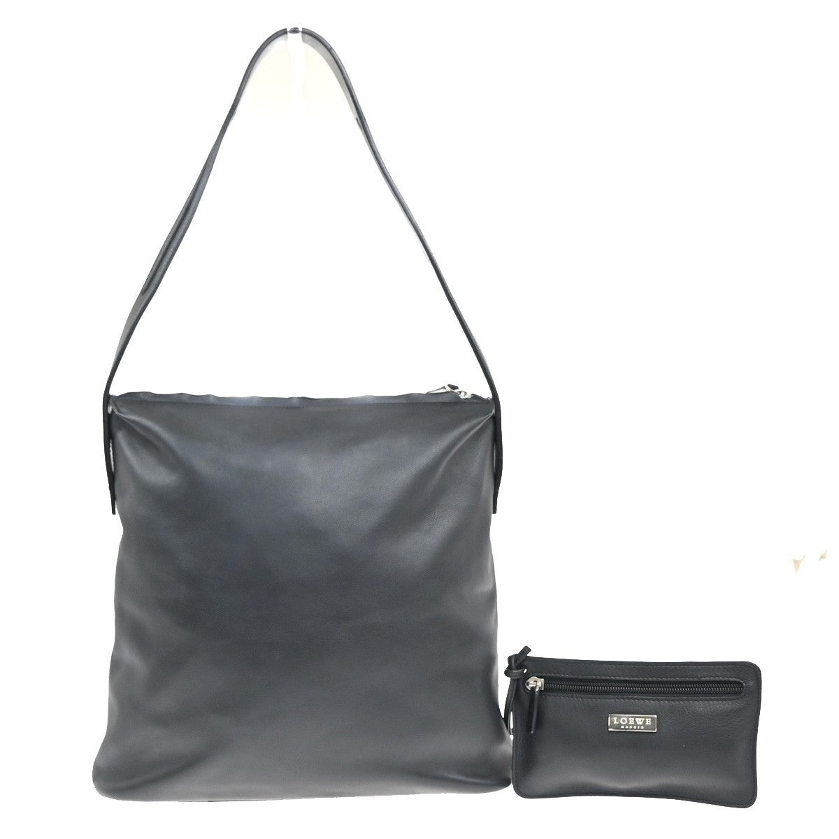 LOEWE Logo One Shoulder Hand Bag Nappa Leather Black SHW Spain 65MA400