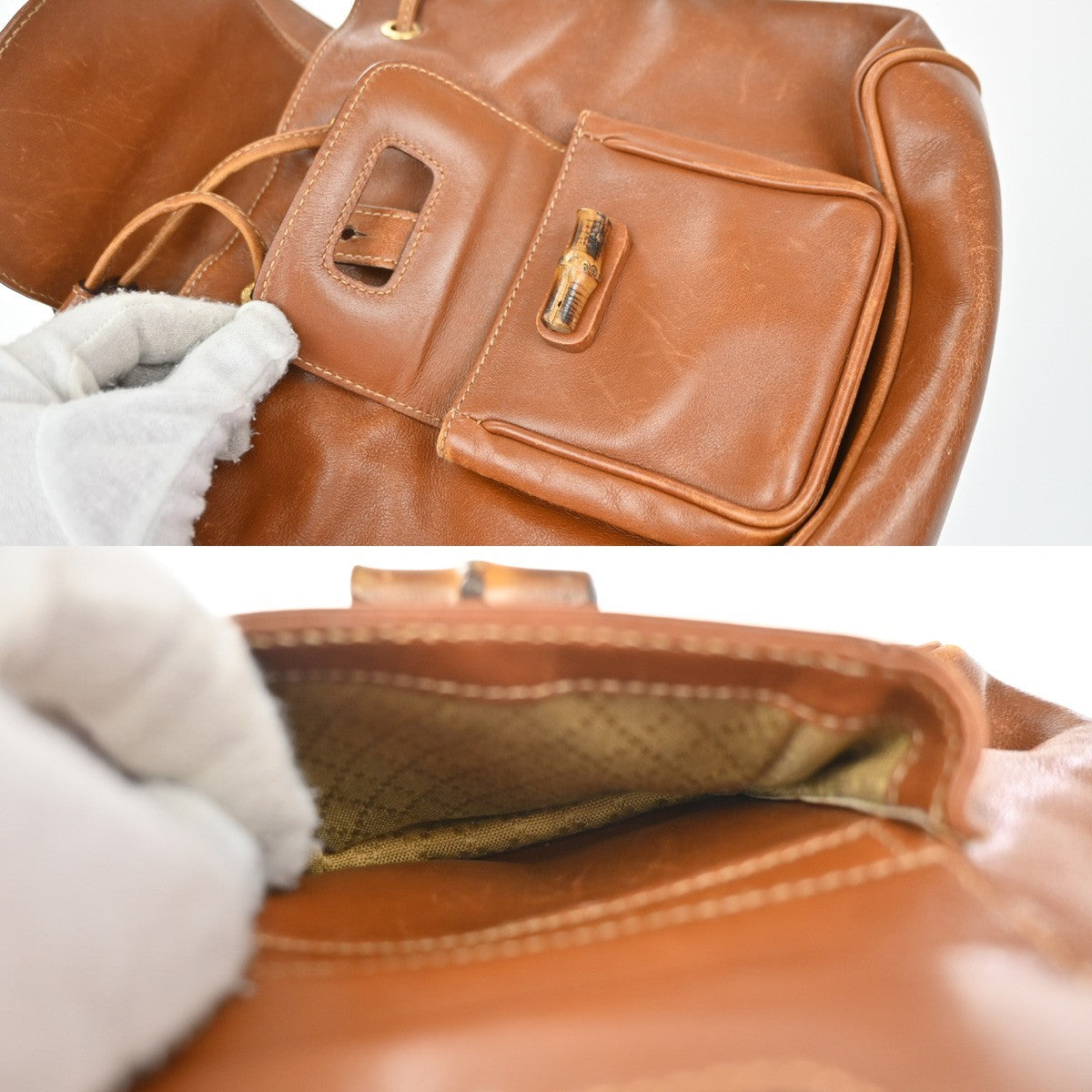 GUCCI Logo Bamboo Drawstring Mini Backpack Bag Leather Brown GHW Italy 64YH955