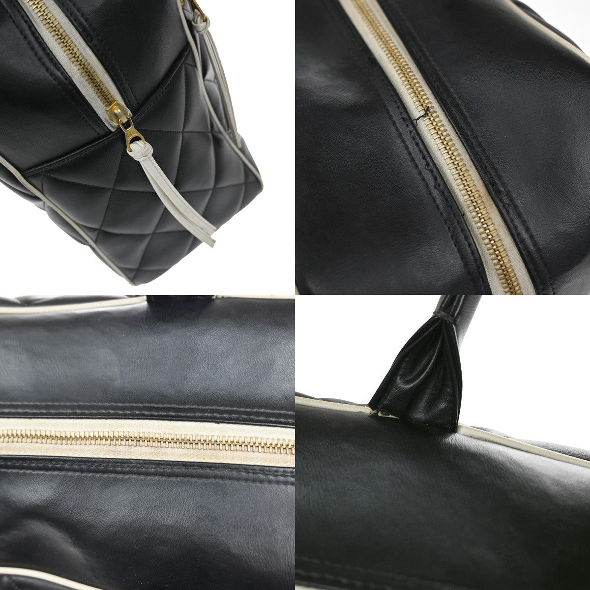 CHANEL Logo Matelasse Travel Boston Hand Bag Leather Black France 338RQ053