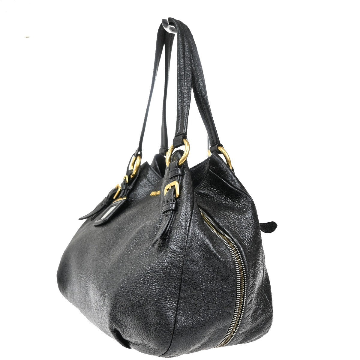 PRADA  Logo Shoulder Bag Snap Closure Leather Black Gold Italy  72TA071
