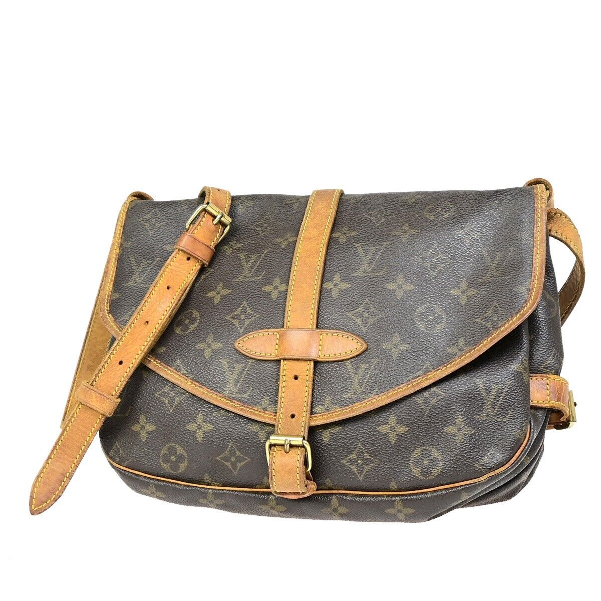 LOUIS VUITTON Logo Saumur 30 Shoulder Bag Monogram Leather Brown M42256 64EB111