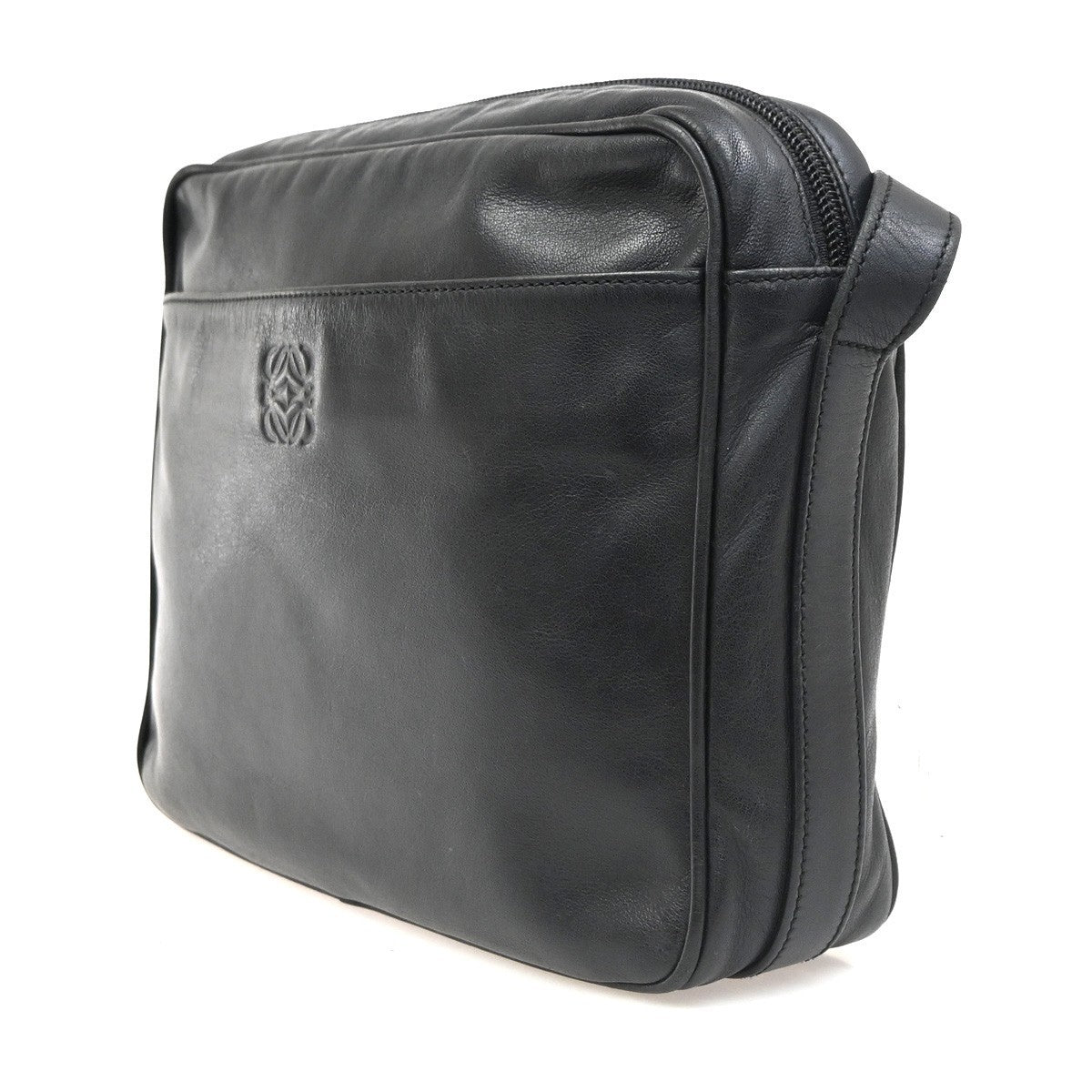 LOEWE Logo Anagram Shoulder Crossbody Bag Leather Black GHW Spain 35MA137