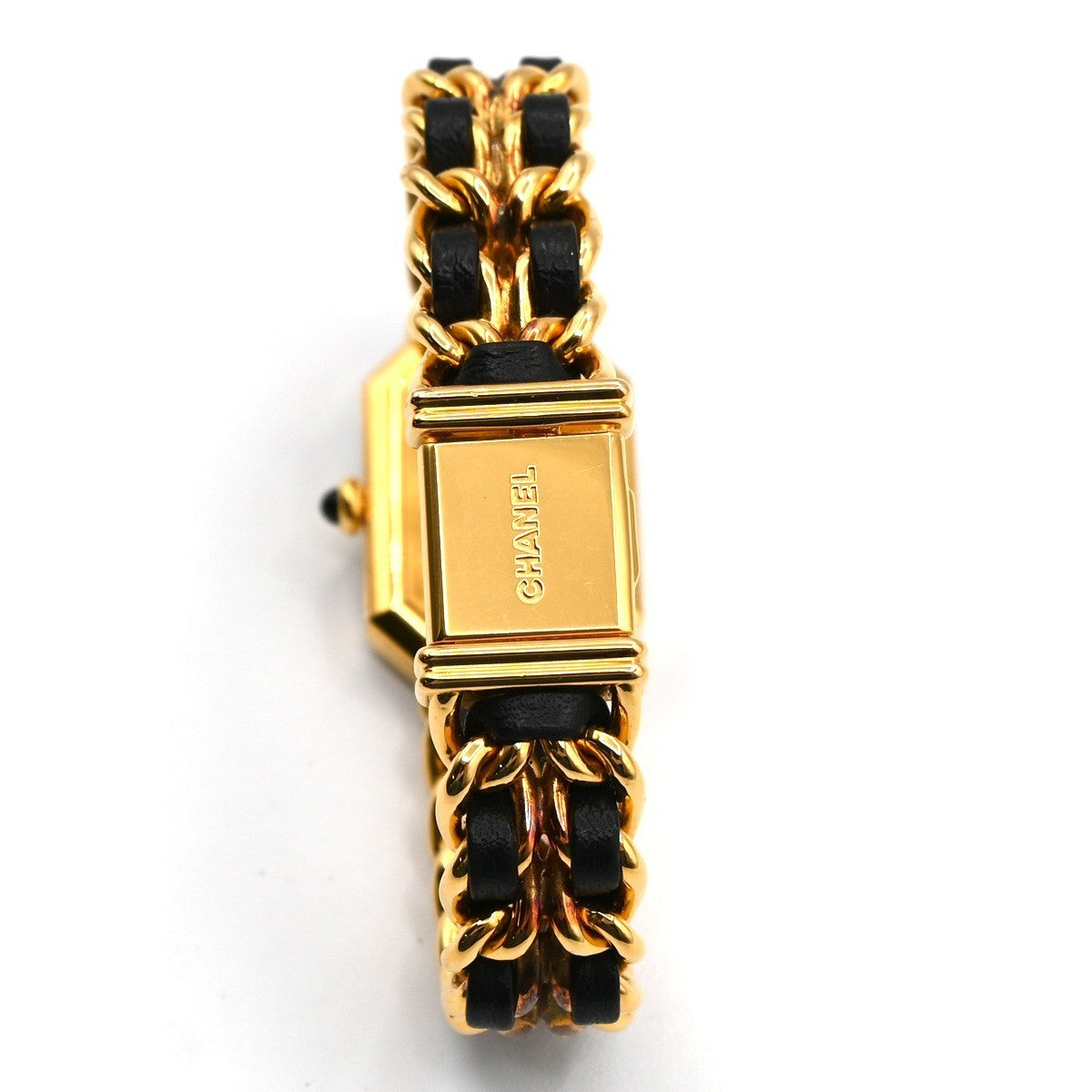 CHANEL Logo Premiere Watch M Size Quartz Gold Plated Leather Swiss Made 620LC637