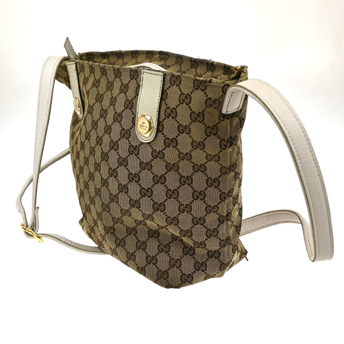 GUCCI Logo  Shoulder Bag GG  Canvas Leather Beige White GHW Italy 31CA457