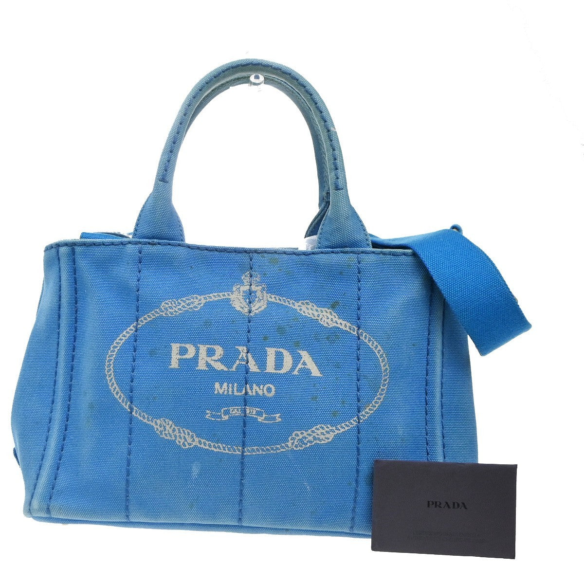 PRADA Logo CANAPA 2Way Shoulder Hand Bag Canvas Leather Blue Azzurro GHW 35KC772