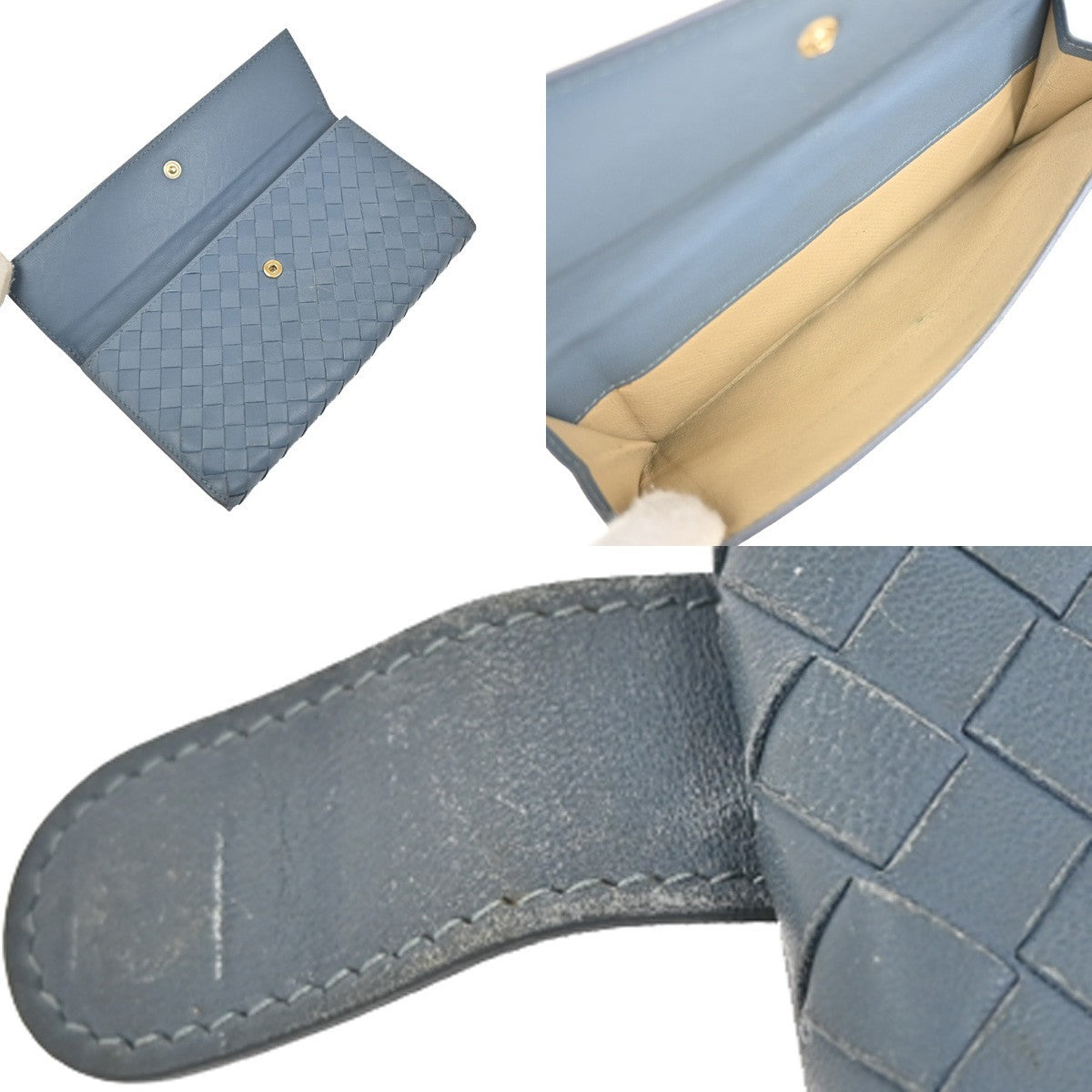 BOTTEGA VENETA Logo Intrecciato Long Bifold Wallet Leather Blue 67FC166