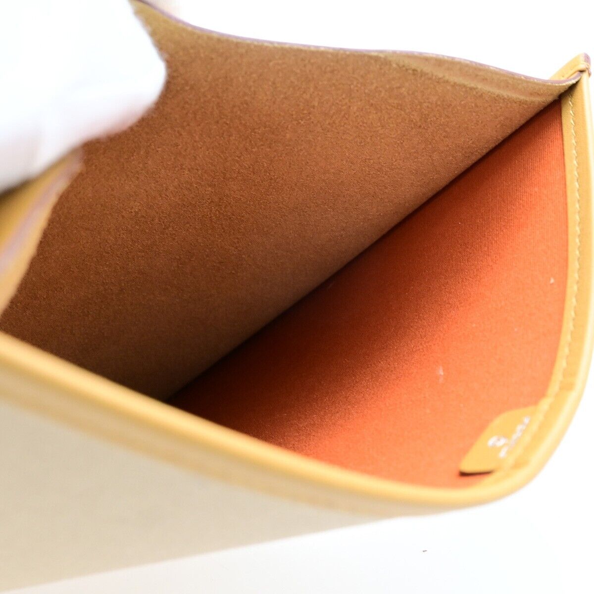 HERMES Logo Envelopes Clutch Hand Bag Leather Canvas Brown 04kA517