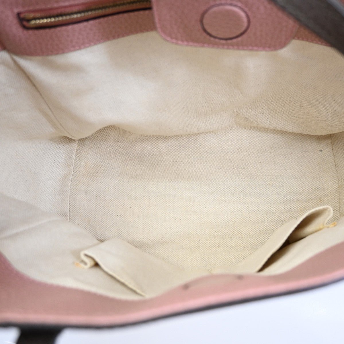GUCCI Logo Swing Tote Bag Pebbled Calfskin Leather Brown Pink GHW Italy 70KC633