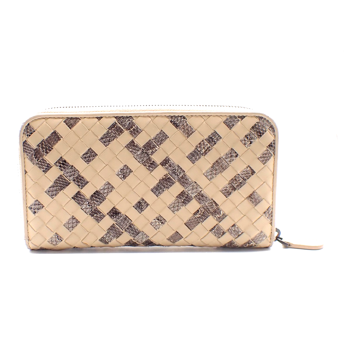 BOTTEGA VENETA Intrecciato Zip Around Long Wallet Embossing Leather Whit 63AA183