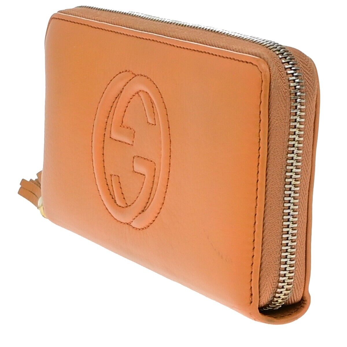 GUCCI Logo Interlocking GG Tassel Long Zipper Wallet Leather Orange GHW 38ED996