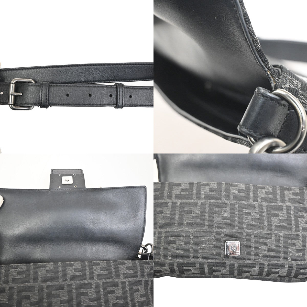 FENDI Mamma Baguette Shoulder Bum Bag Jacquard Leather Black SHW Italy 49RL755