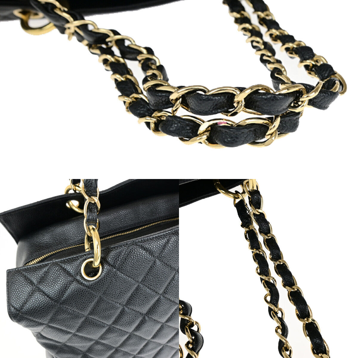 CHANEL CC Matelasse Chain Shoulder Bag Caviar Skin Leather Black GHW 307RJ936