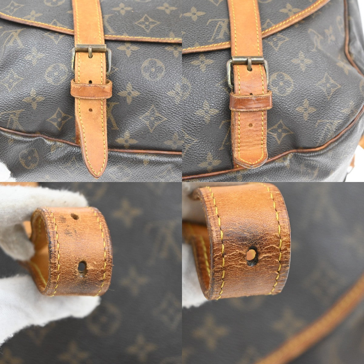 LOUIS VUITTON Logo Saumur 43 Shoulder Bag Monogram Leather Brown M42252 32KC654