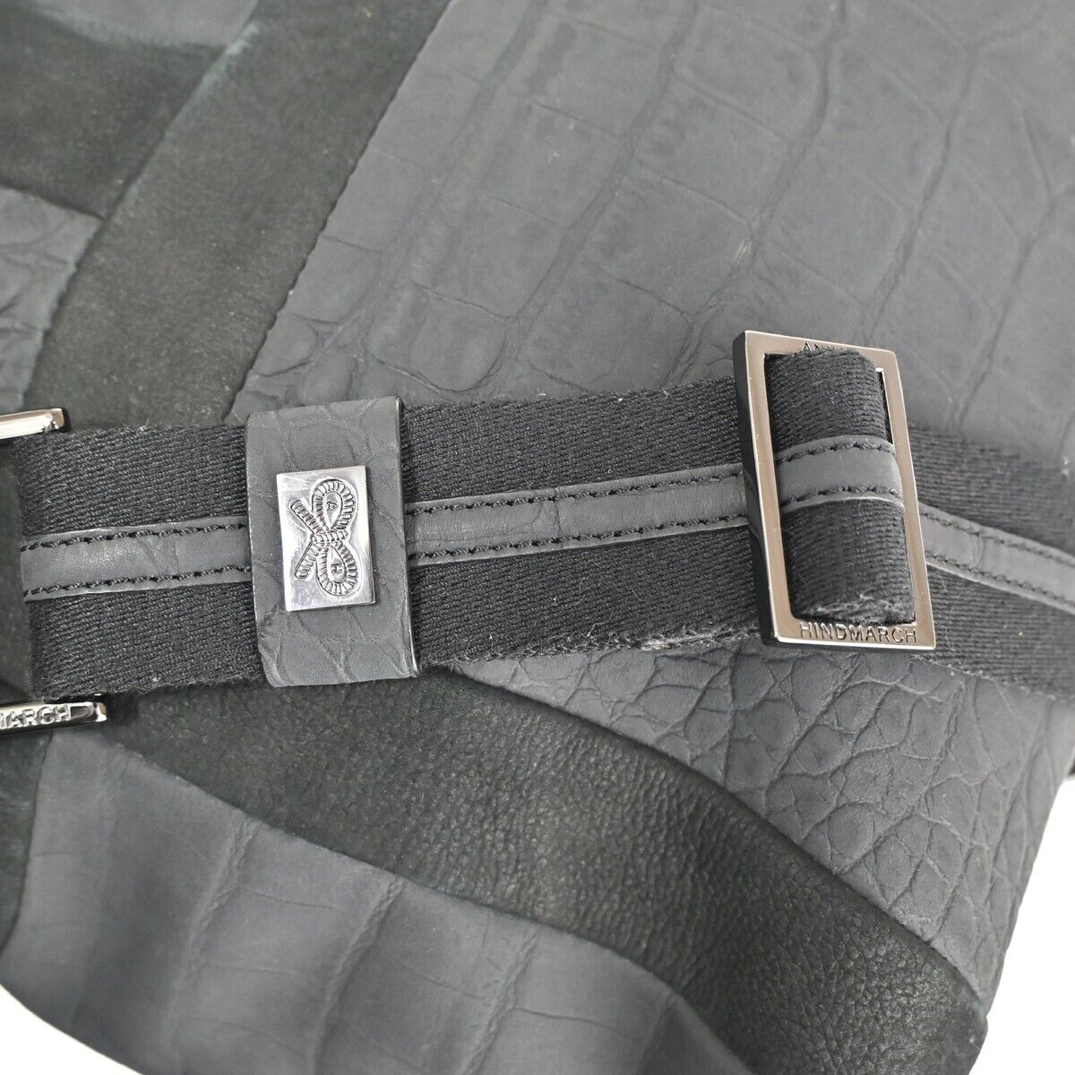 ANYA HINDMARCH Logo 2Way Shoulder Hand Bag Embossing Suede Leather Black 05DA069