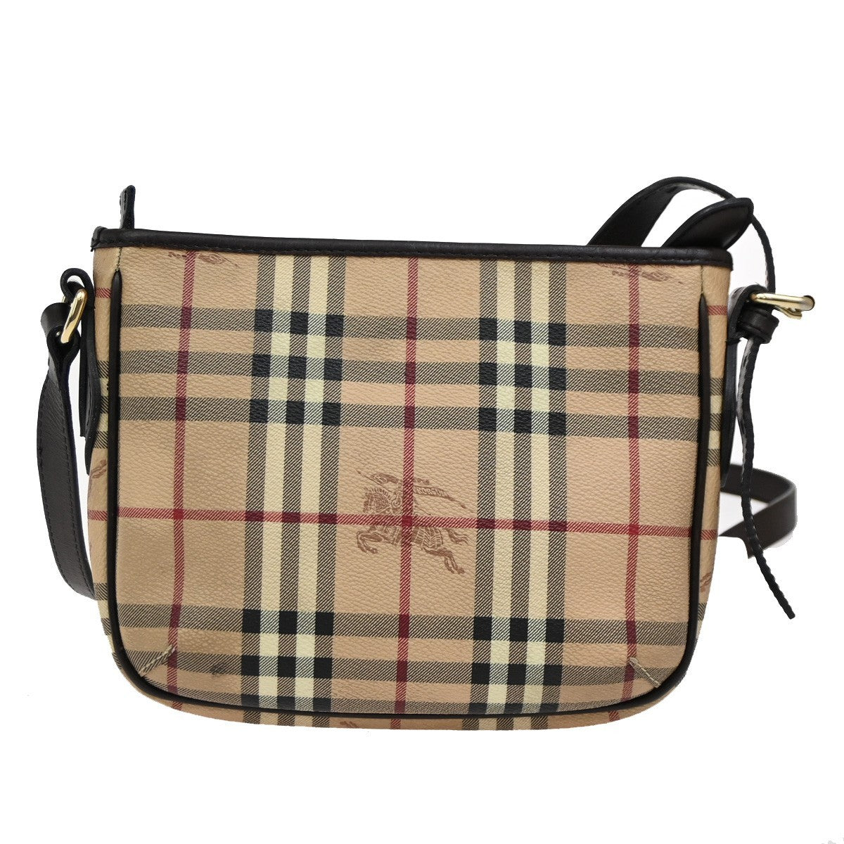 BURBERRY Logo Nova Check Shoulder Bag PVC Leather Beige Black GHW Italy 32DA066