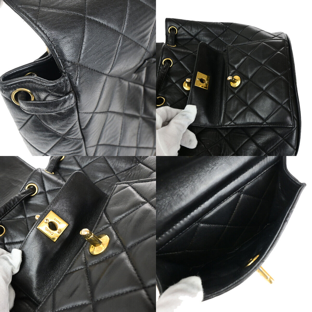 CHANEL CC Logo Matelasse Chain Backpack Bag Leather Black GHW Vintage 889RK563