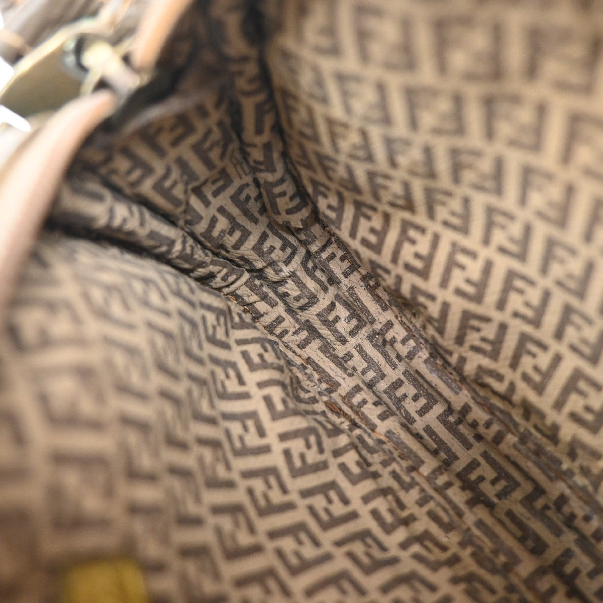 FENDI Logo Zucca Pattern Mini Shoulder Bag Coating Canvas Leather Brown 04EF988