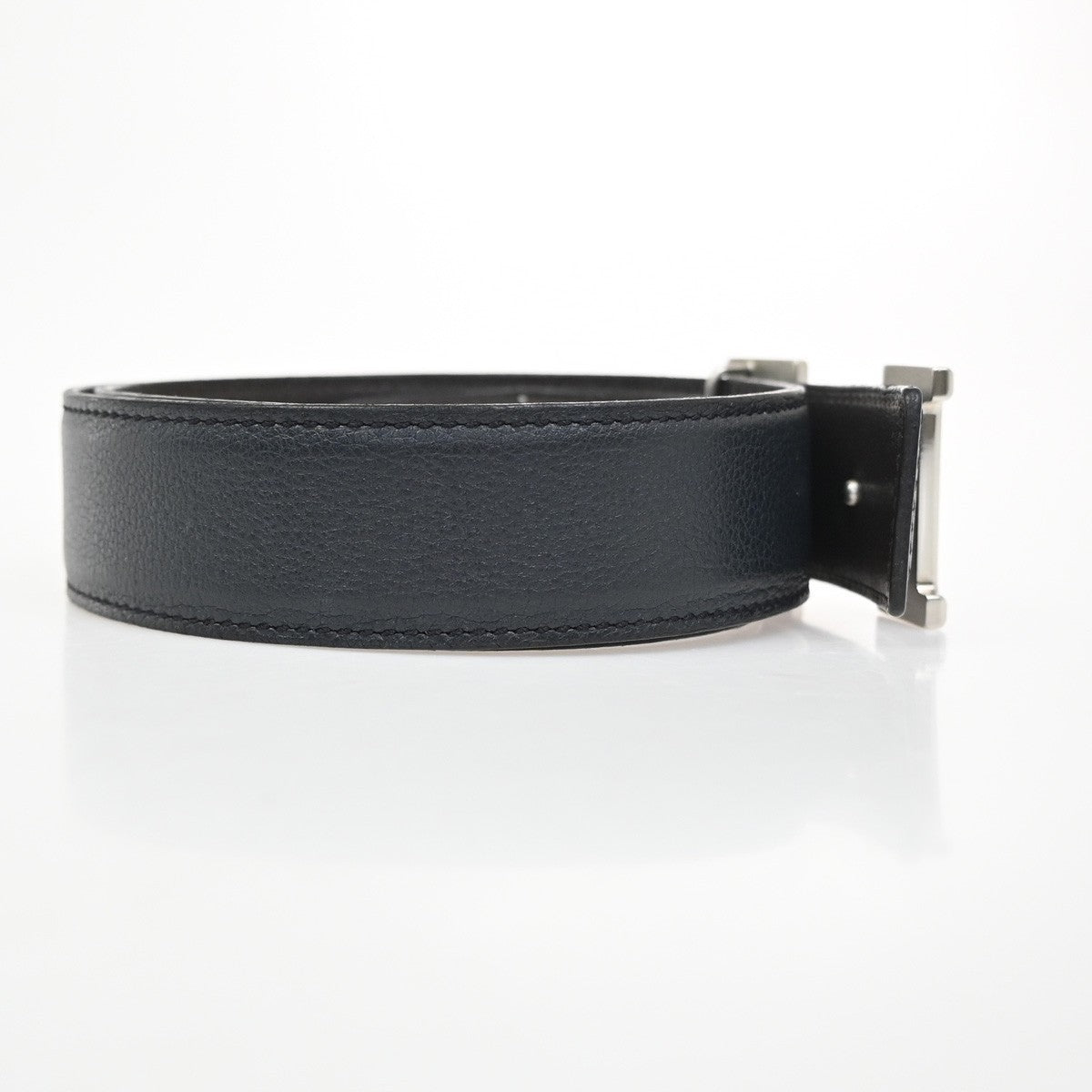 HERMES H Logo Constance Reversible Buckle Belt Leather #68 Black BN SHW 70RL805
