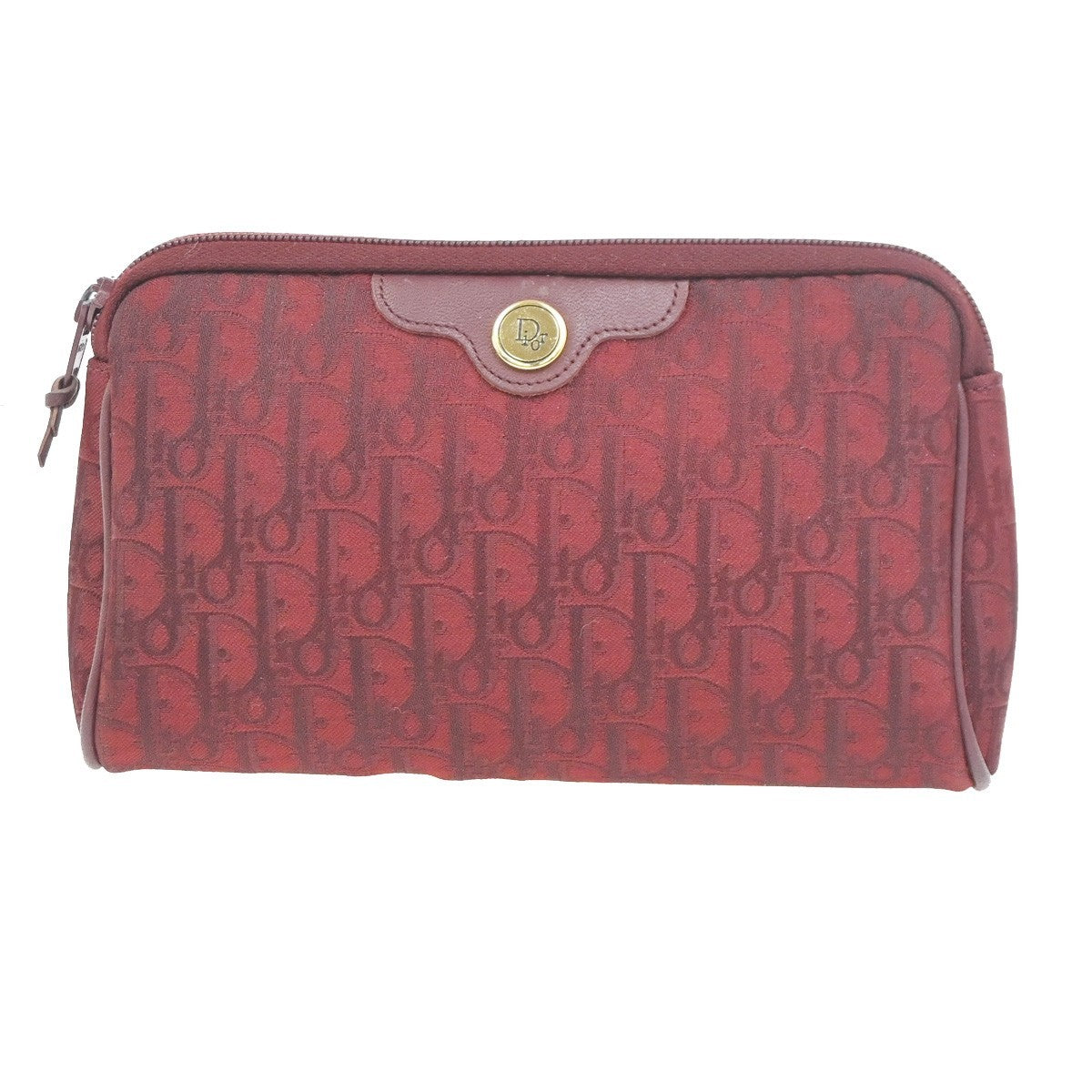 CHRISTIAN DIOR CD Logo Trotte Mini Pouch Canvas Leather Red GHW France 68ZA367