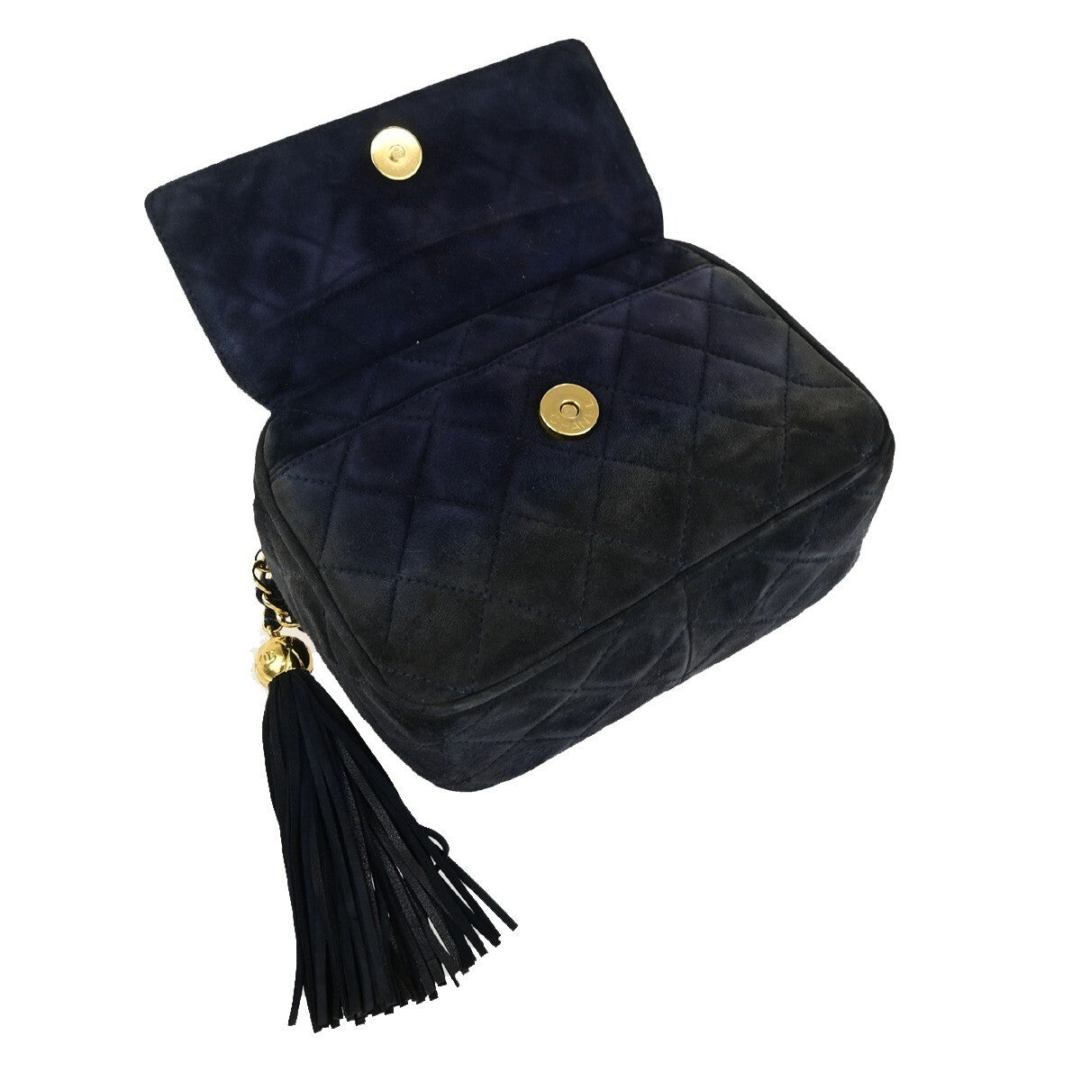 CHANEL CC Logo Mini Matelasse Shoulder Bag Suede Leather Navy Blue Gold 678RK542