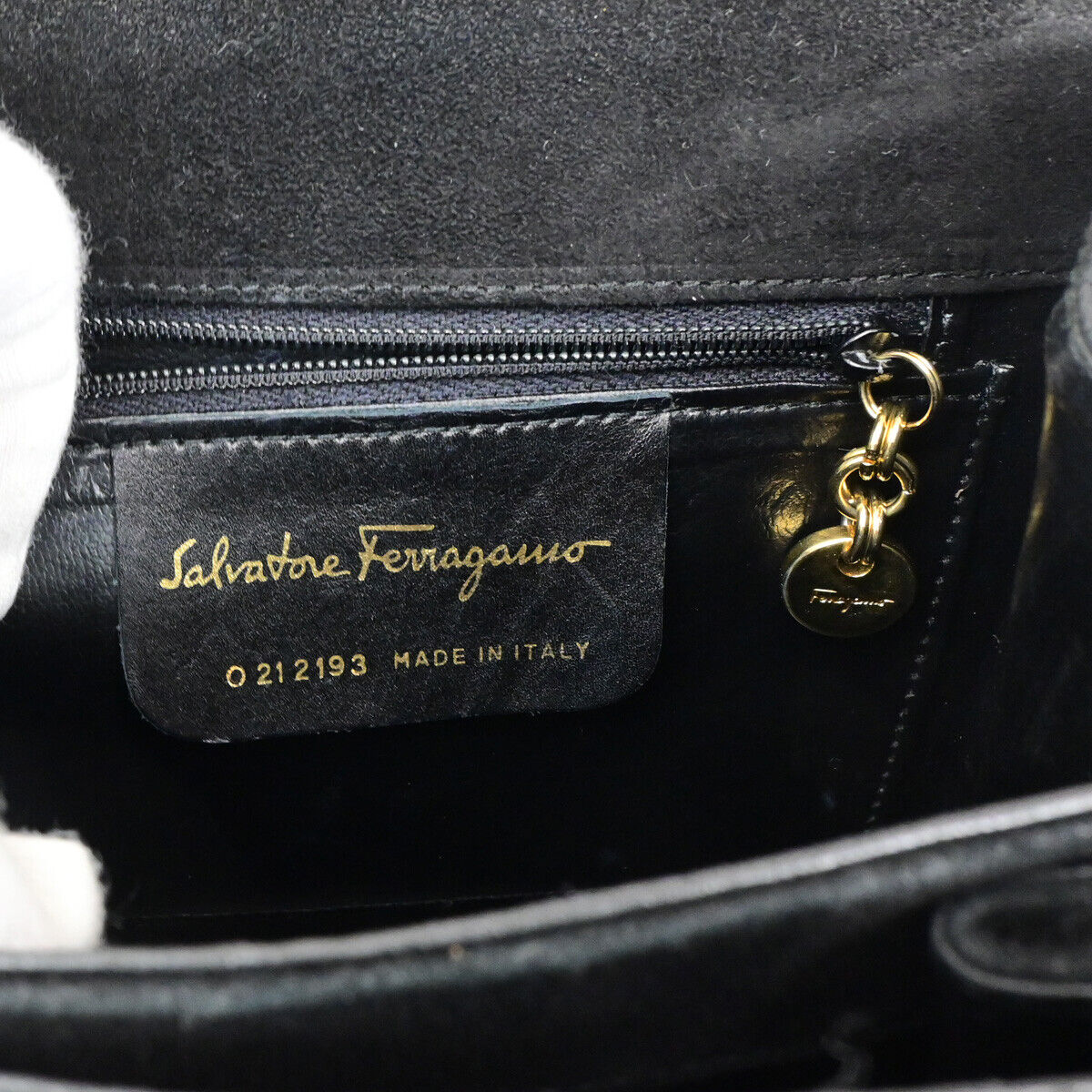 SALVATORE FERRAGAMO Logo Gancini Hand Bag Suede Leather Black GHW Italy 64YF984
