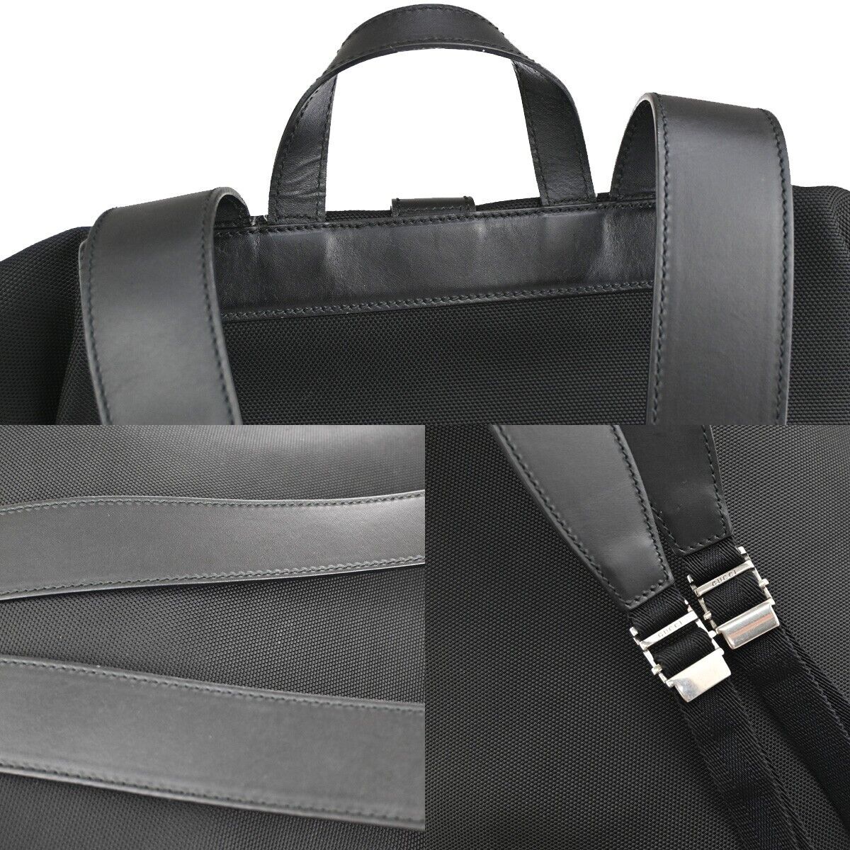 GUCCI Logo Sherry Backpack Bag Canvas Leather Black SHW Made in Italy 50EA811