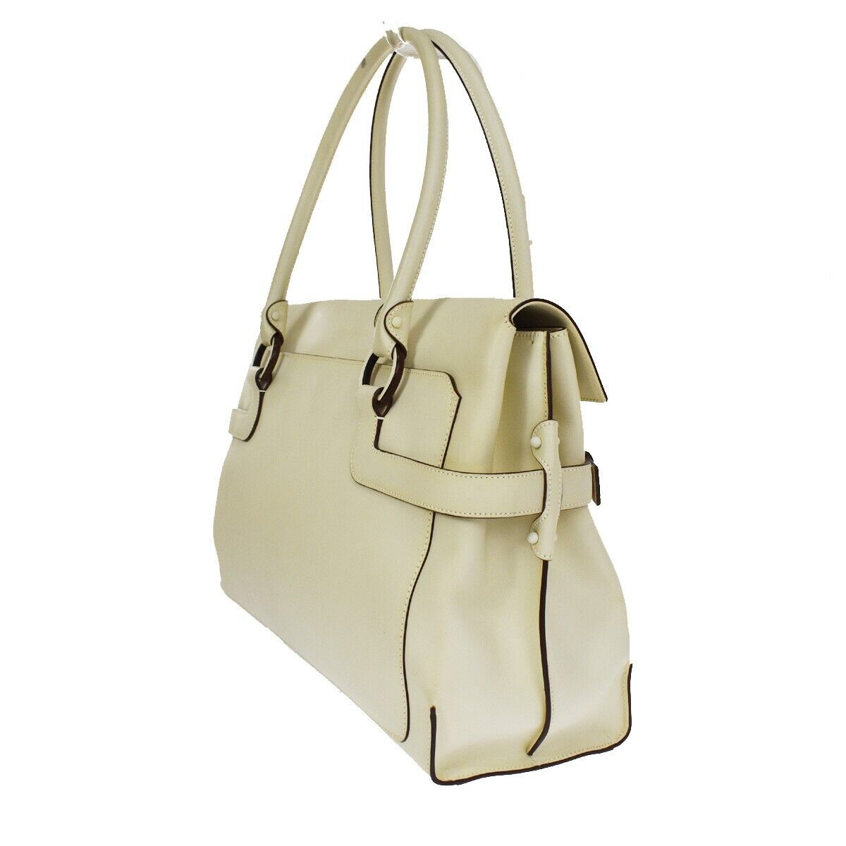 SALVATORE FERRAGAMO Logo Tote Shoulder Bag Leather off white Brown Italy 66SH069