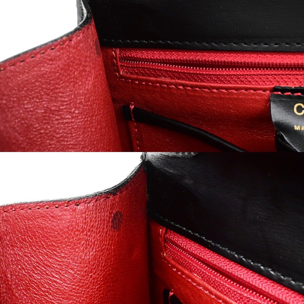 CELINE Logo Top Handle Hand Bag Leather Black Gold Made in Italy 80ED937