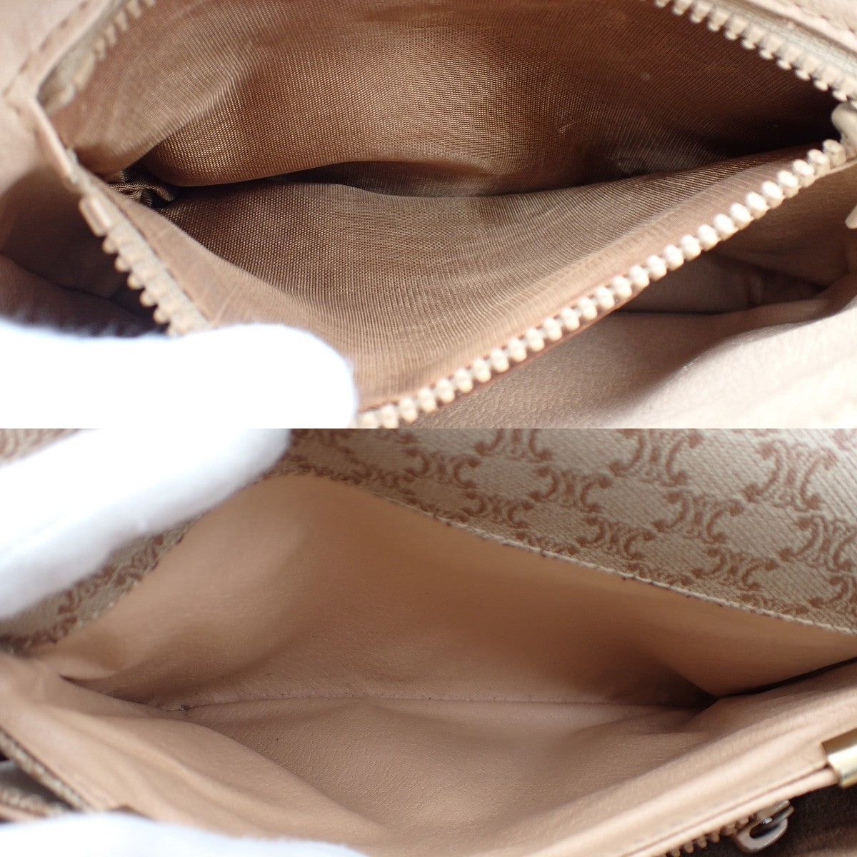 CELINE Logo Macadam Pattern Shoulder Bag PVC Leather Beige Italy 65KC571