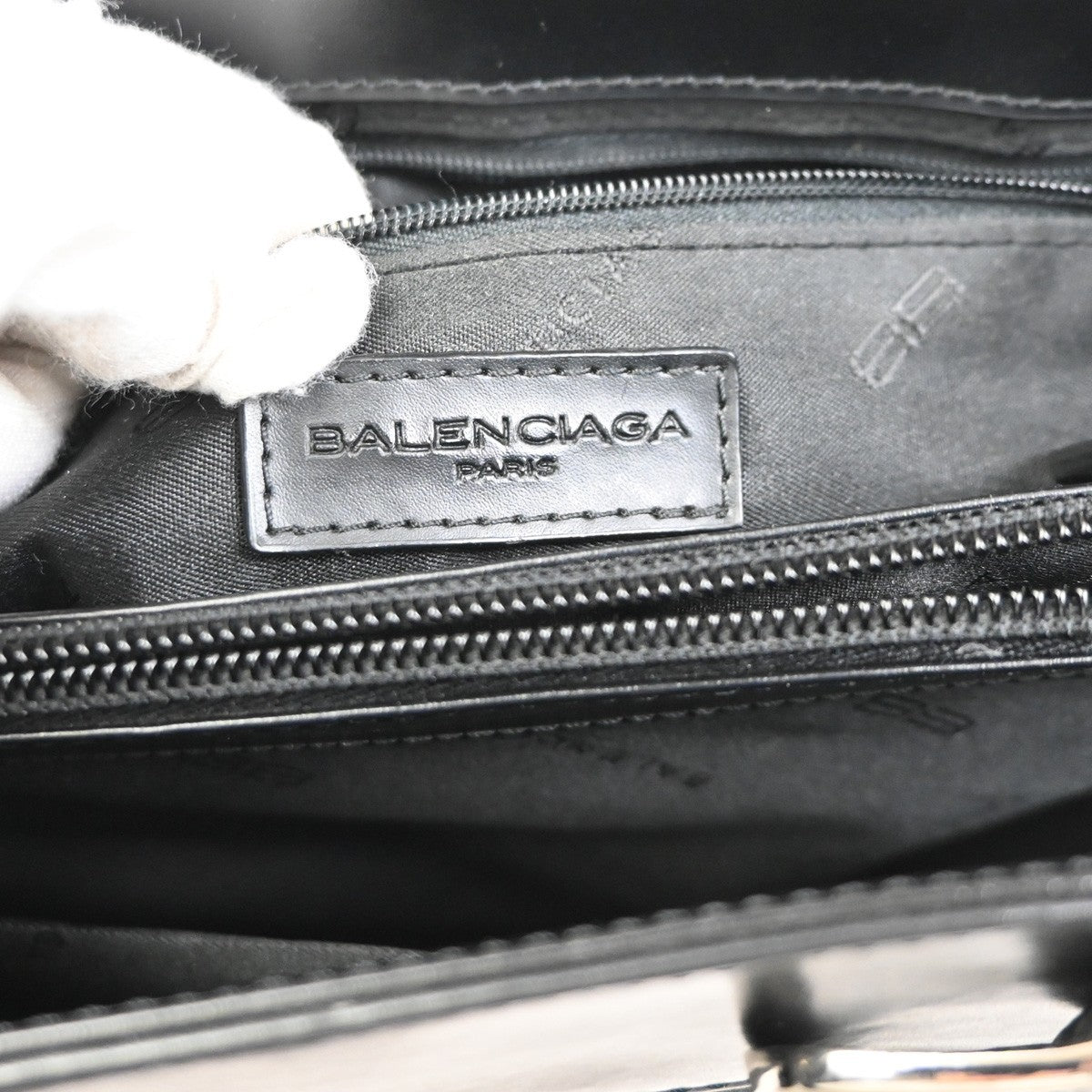 BALENCIAGA Logo BB Pattern Hand Tote Bag Canvas Leather Black SHW 67ZA251