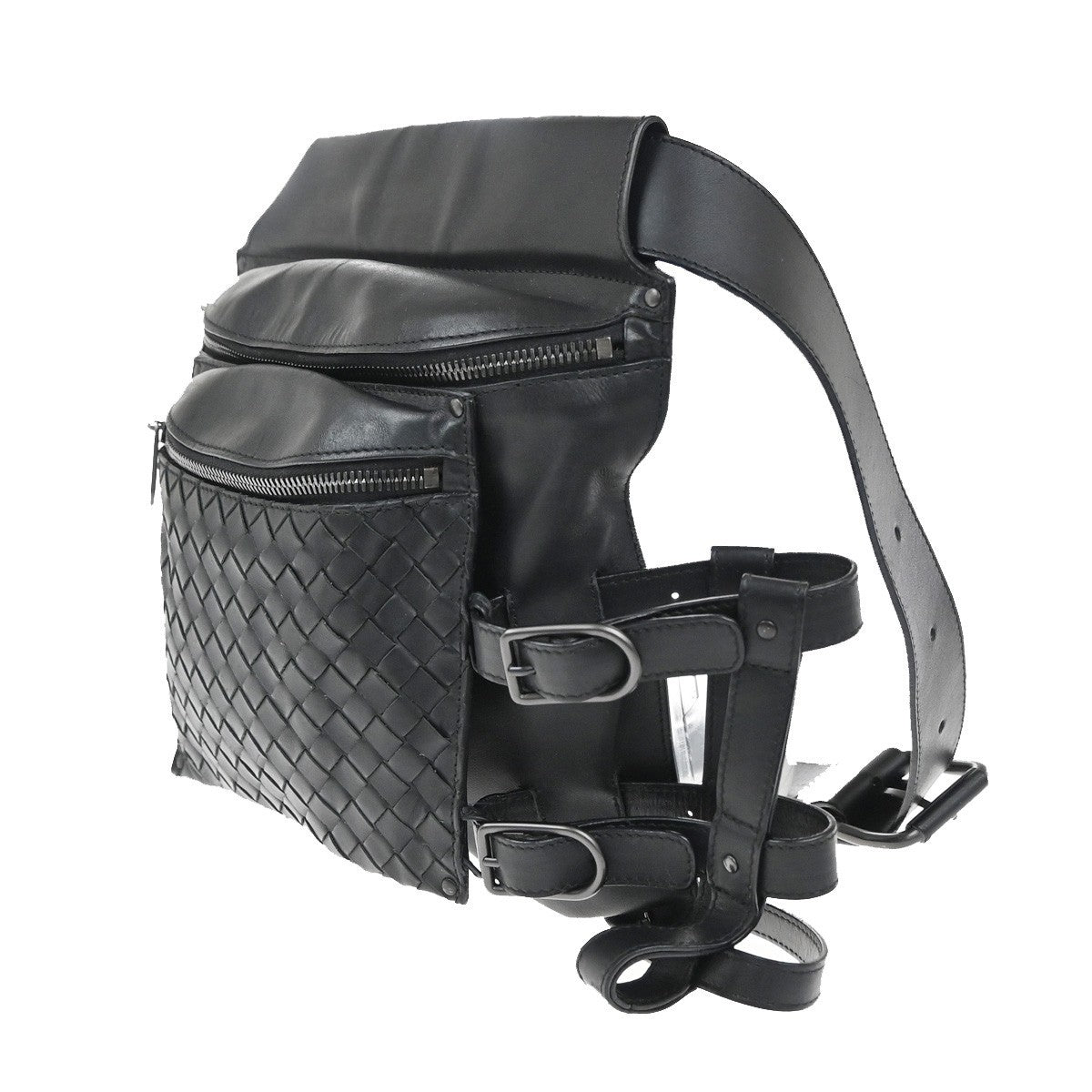 BOTTEGA VENETA Logo Intrecciato Body Bum Bag Leather Black Italy 12RL727