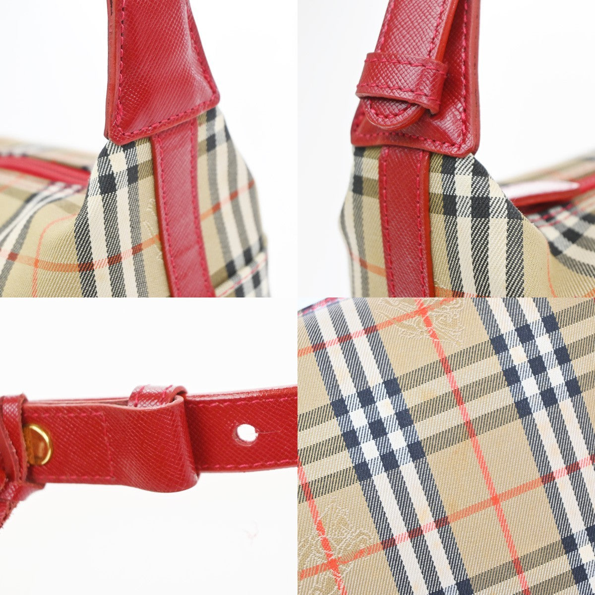 BURBERRY Logo Haymarket Check Shoulder Hand Bag Canvas Leather BE GHW 89RQ012