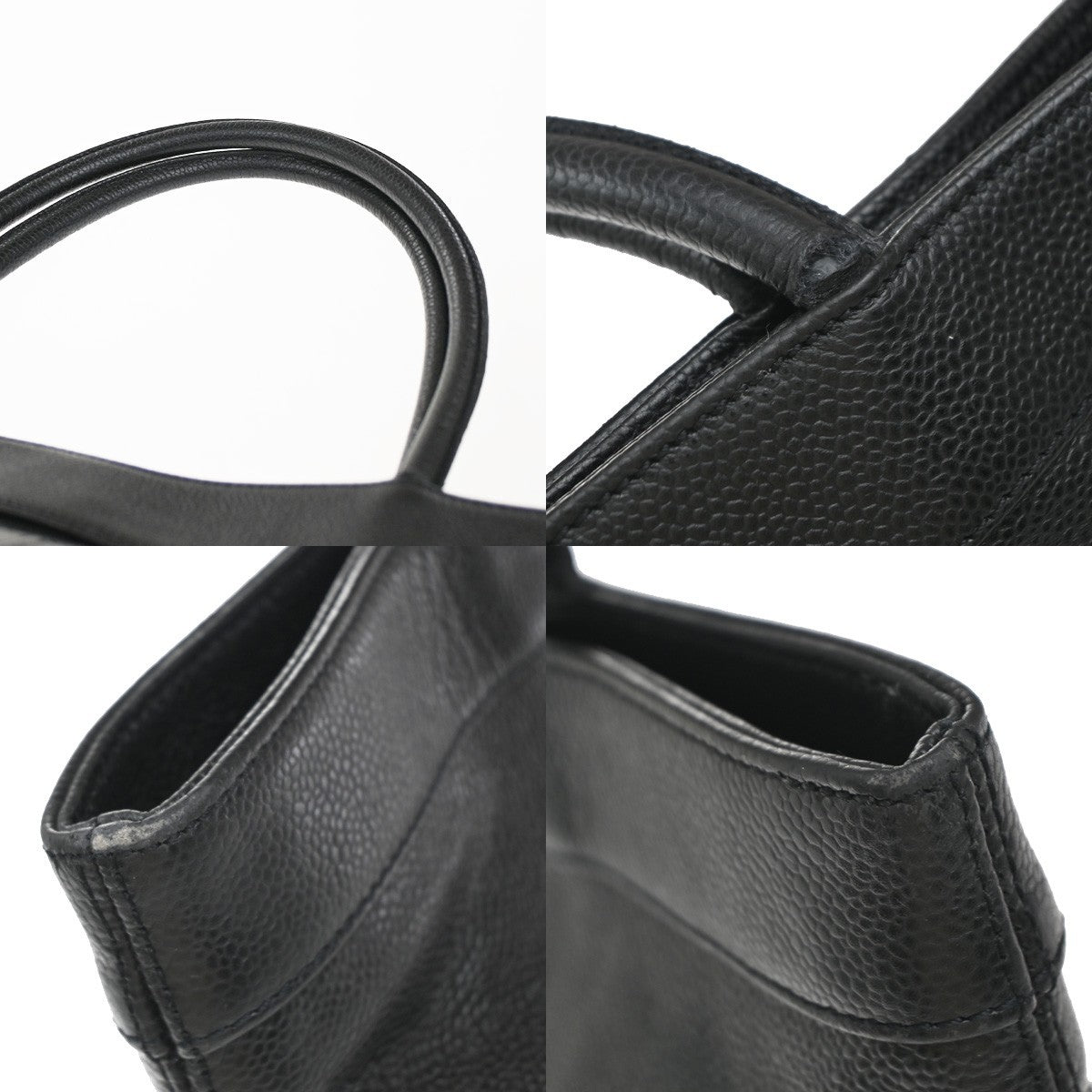 CHANEL CC Logo Shoulder Tote Bag Grained Calfskin Leather Black Italy 20KP360