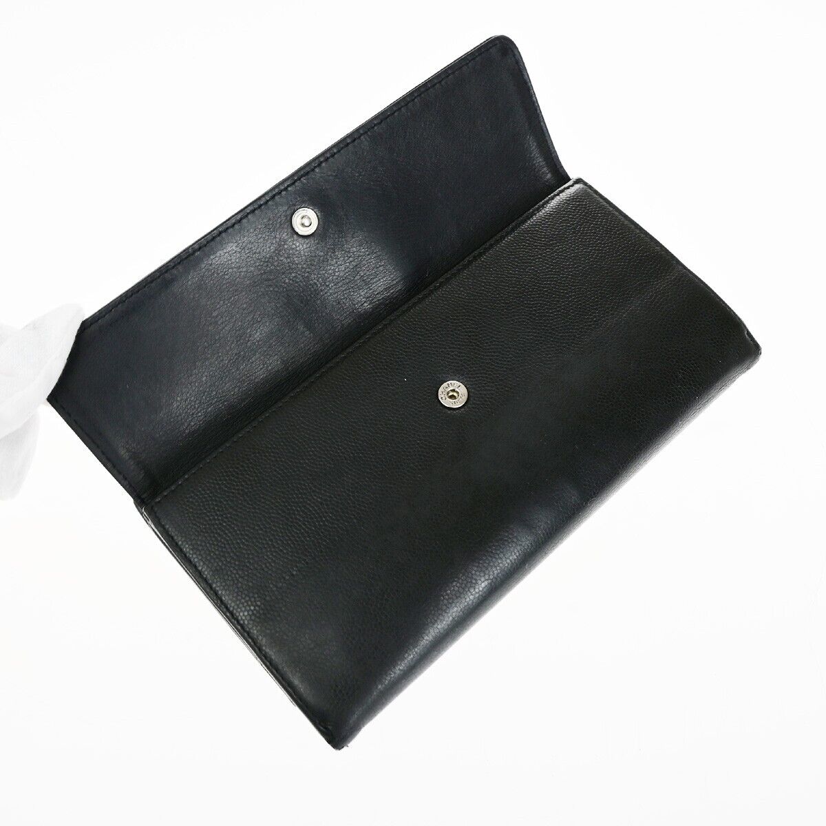 CHANEL CC Logo Falp Bifold Long Wallet Grained Leather Black SHW 35RK678