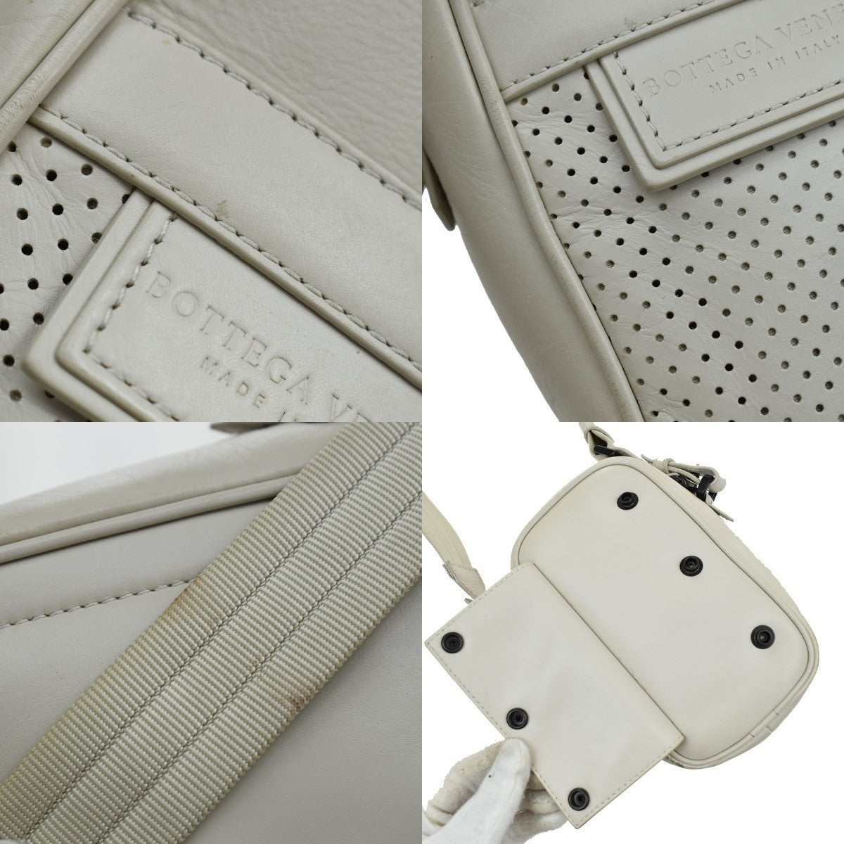 BOTTEGA VENETA Logo Mini Shoulder Bag Leather White Made in Italy 83KB141