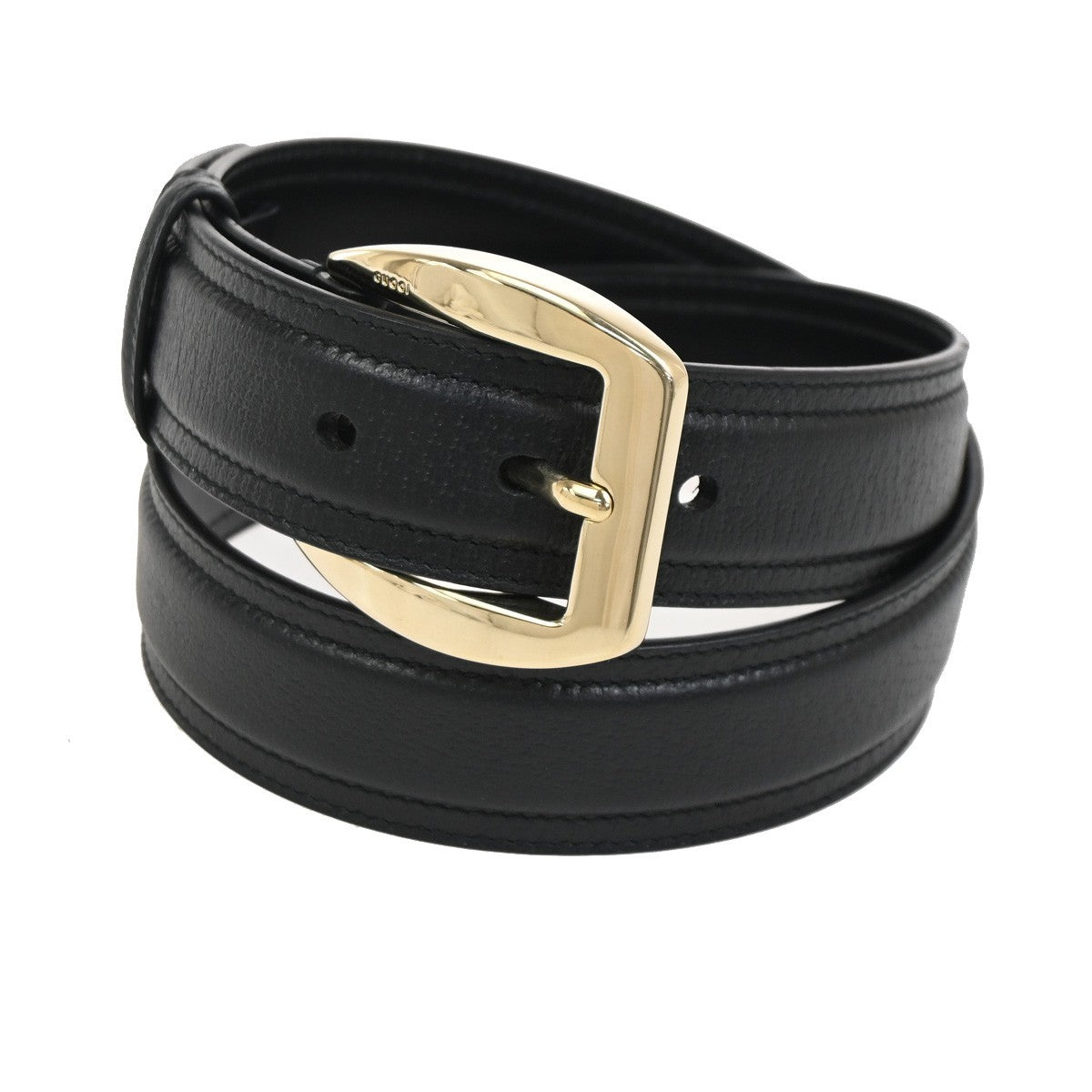 GUCCI Logo Belt 80/32 35mm Leather Black GHW Italy 68KC925
