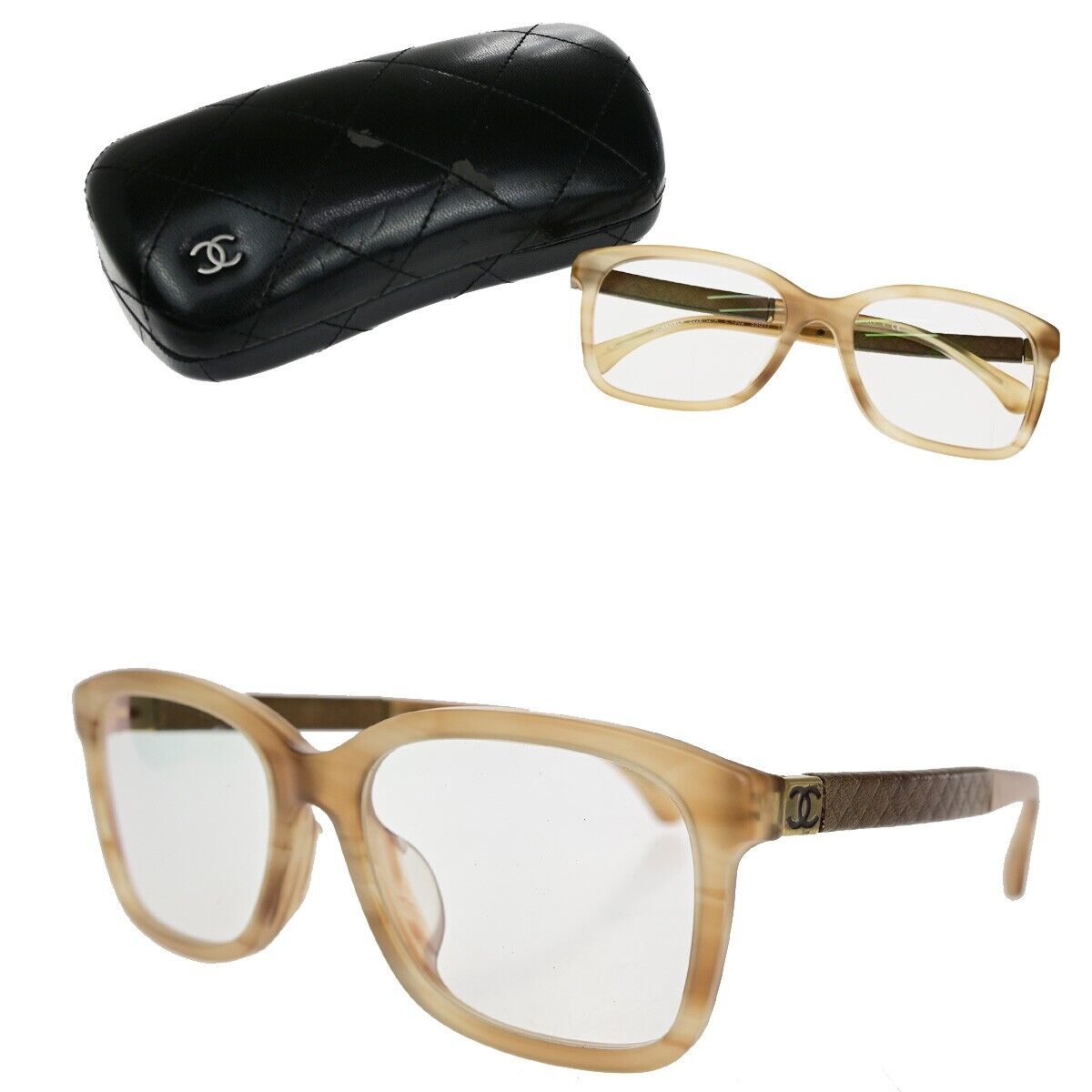 CHANEL CC Logo Matelasse Glasses Eye Wear Plastic Leather BN 3228 Italy 60KA331