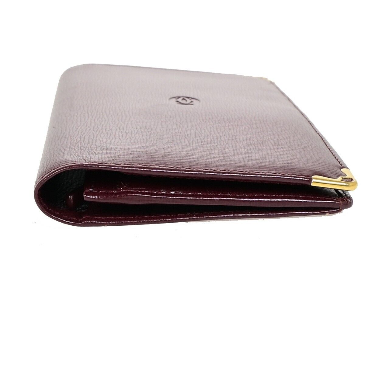 Must De Cartier 2C Logo Vertical Long Bifold Wallet Leather Bordeaux 02EB608