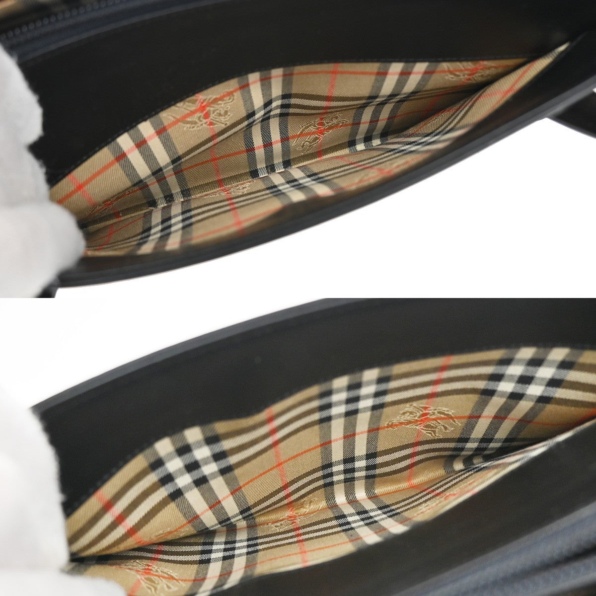 BURBERRY Logo Nova Check Shoulder Tote Bag Leather Canvas Black Beige 36RL524