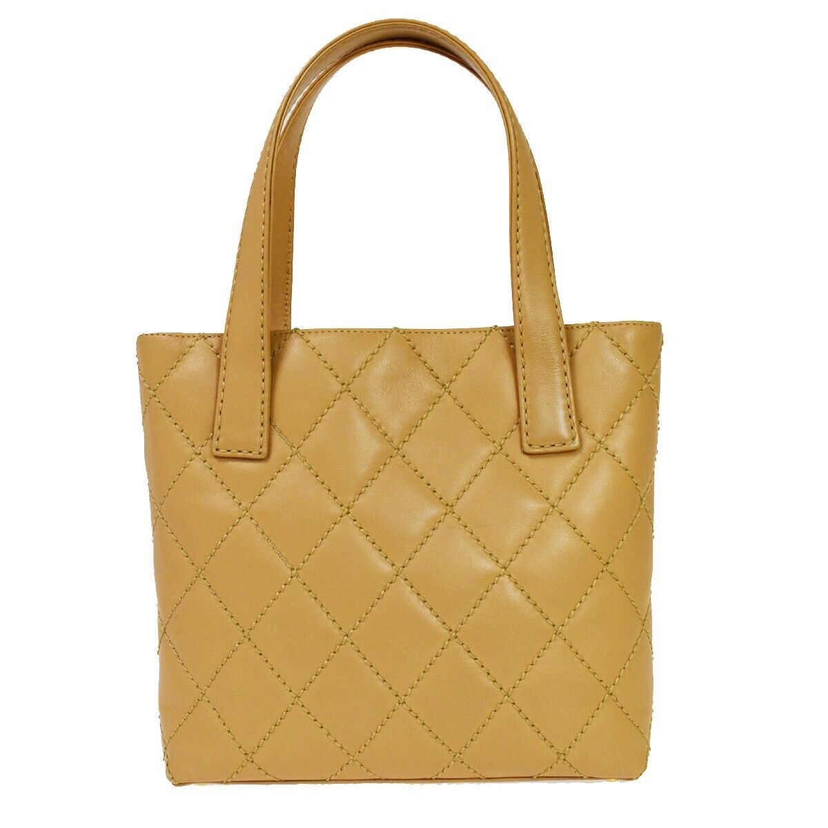 CHANEL CC Logo Wild Stitch Hand Tote Bag Leather Beige Gold Italy 699RH707