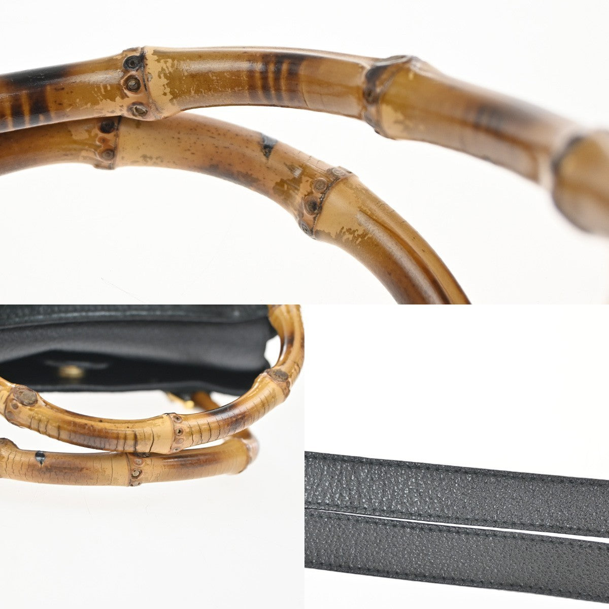 GUCCI Logo Bamboo 2Way Shoulder Hand Bag Suede Leather Black GHW Italy 86TA526