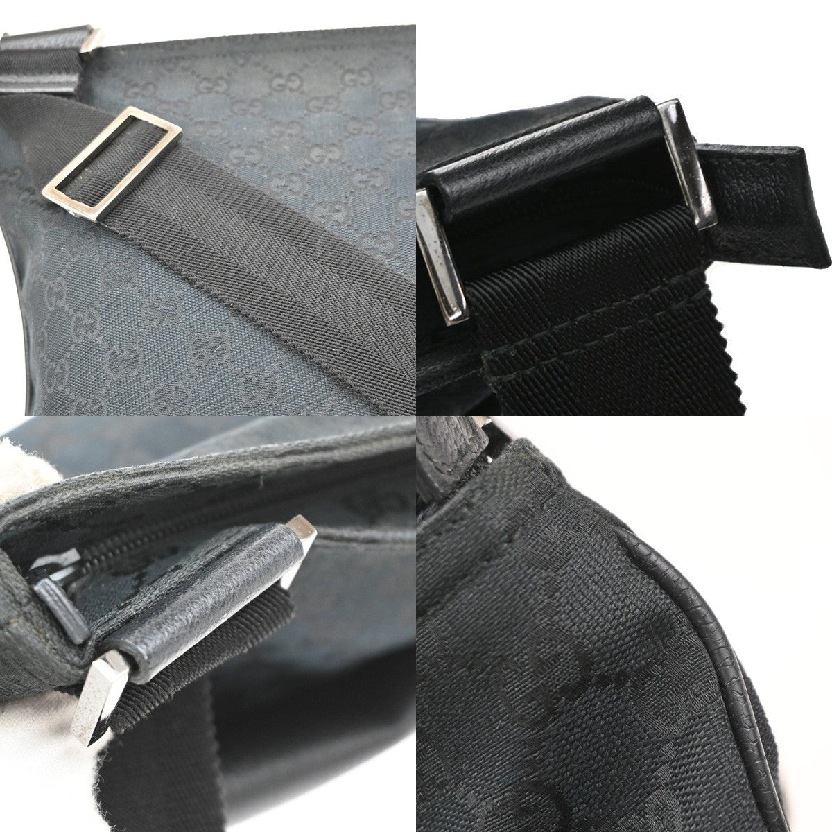 GUCCI Logo GG Pattern Shoulder Bag Canvas Leather Black SHW Italy 16YJ133