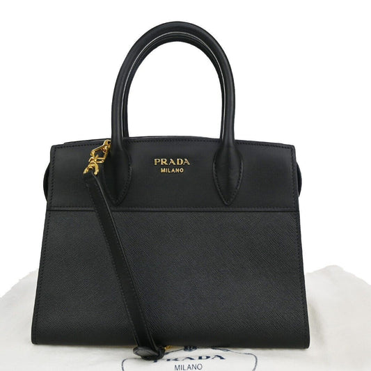PRADA MILANO 2Way Shoulder Hand Bag Saffiano Leather Black Gold Italy 679RH266