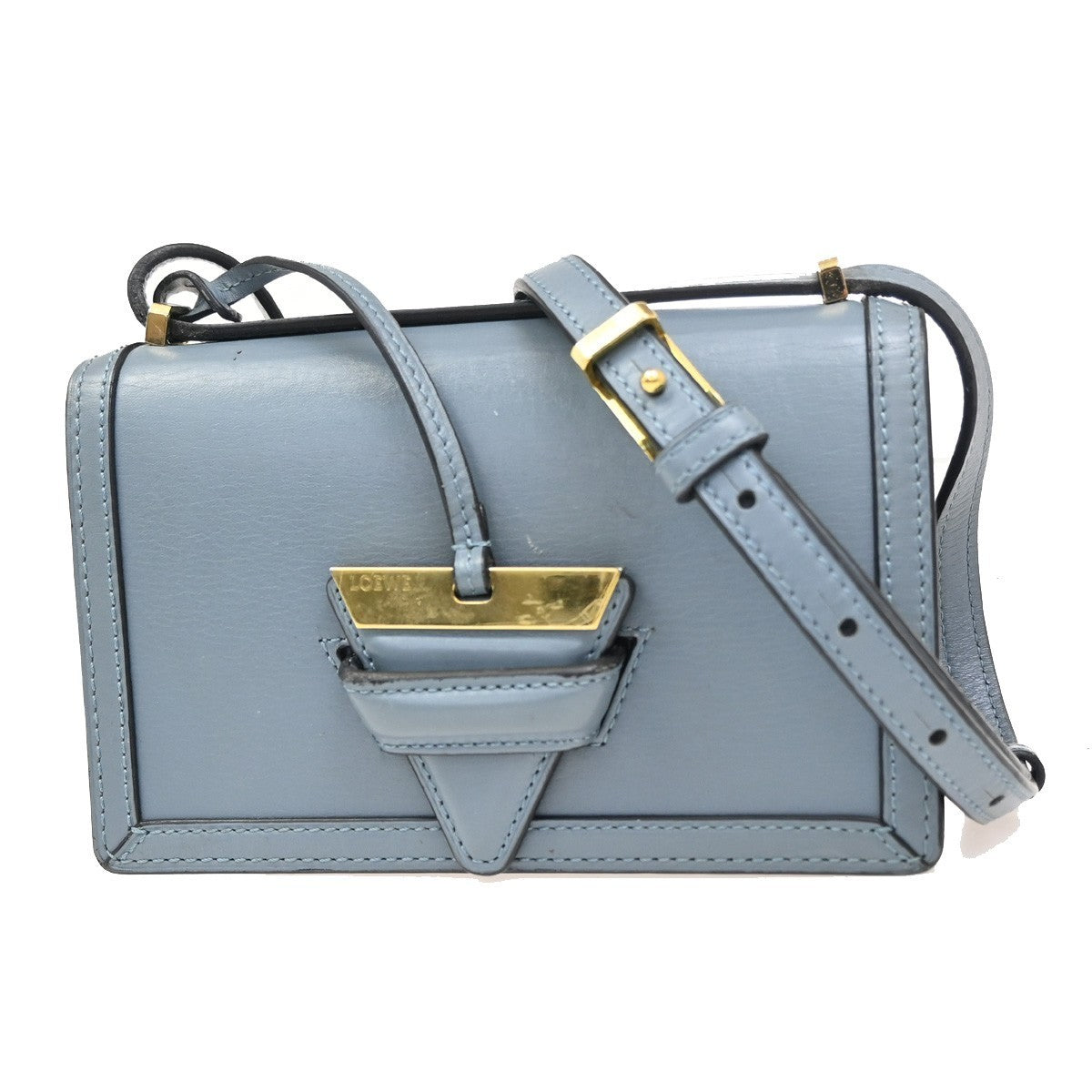 LOEWE Logo Barcelona Mini Shoulder Hand Bag Leather Blue GHW Spain 72RL756