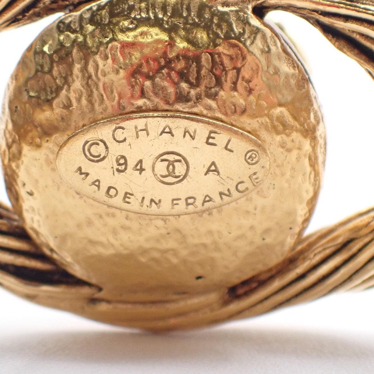 CHANEL CC Logo Imitation Pearl Bangle Bracelet Gold White 94A GHW France 38RL858