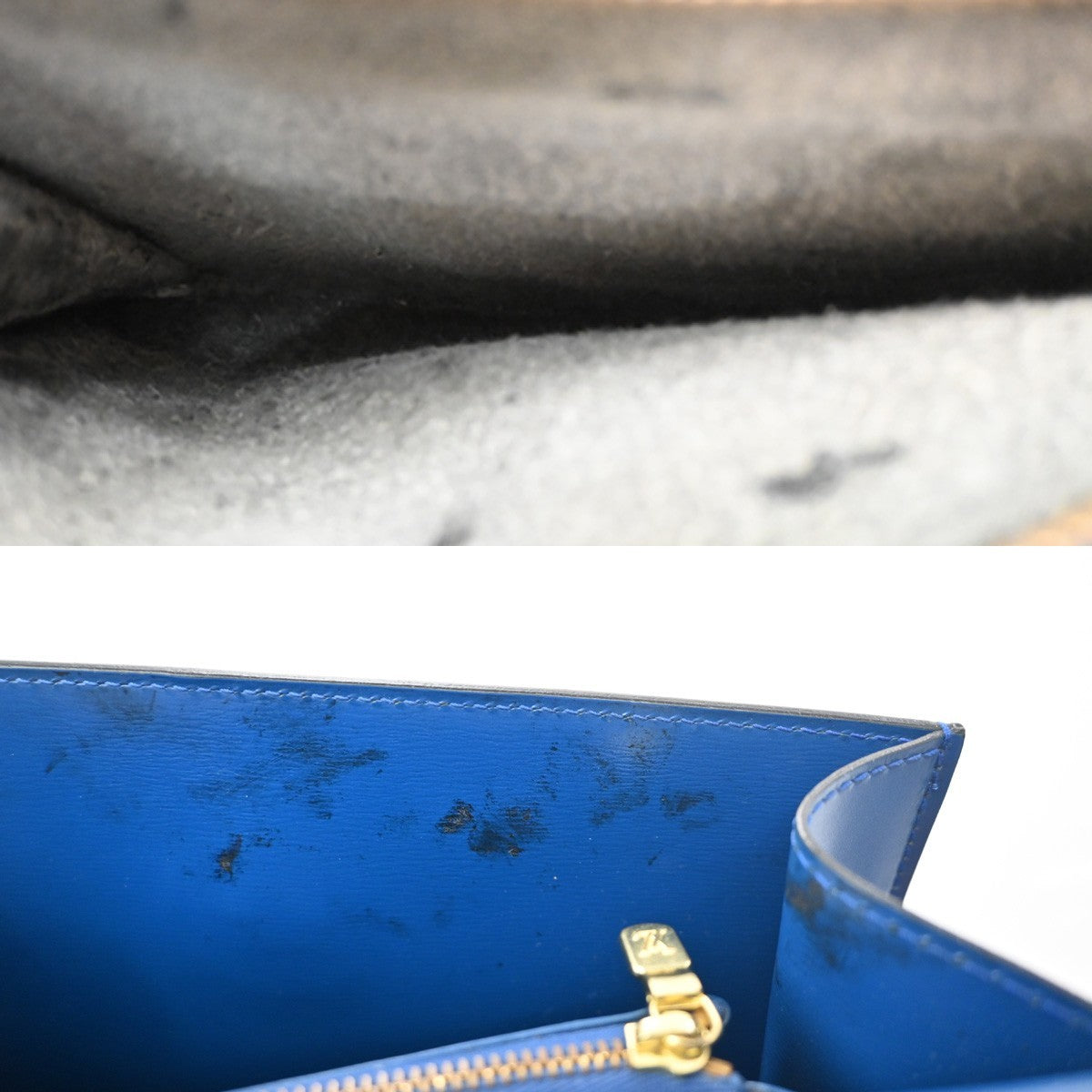 LOUIS VUITTON Logo Malesherbes Hand Bag Epi Leather Blue France M52375 34KD122