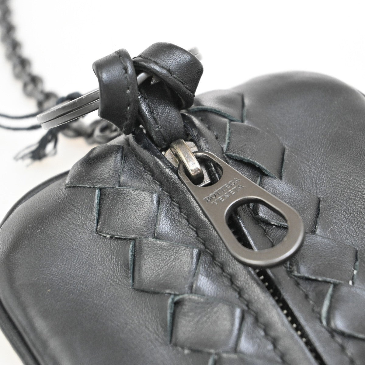 BOTTEGA VENETA Intrecciato Chain Coin Case Wallet Leather Black Italy 65EE897