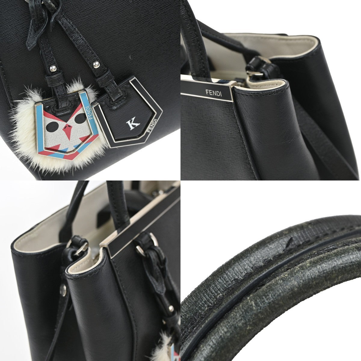 FENDI Logo Petit 2Jours 2Way Hand Bag Leather Monster Charm Black SHW 31KP570