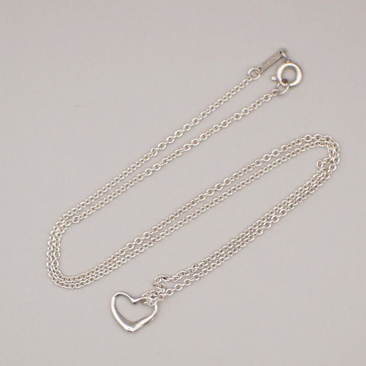 TIFFANY & CO. Logo Open Heart 7mm Chain Necklace Elsa Peretti Silver Ag 66YF227
