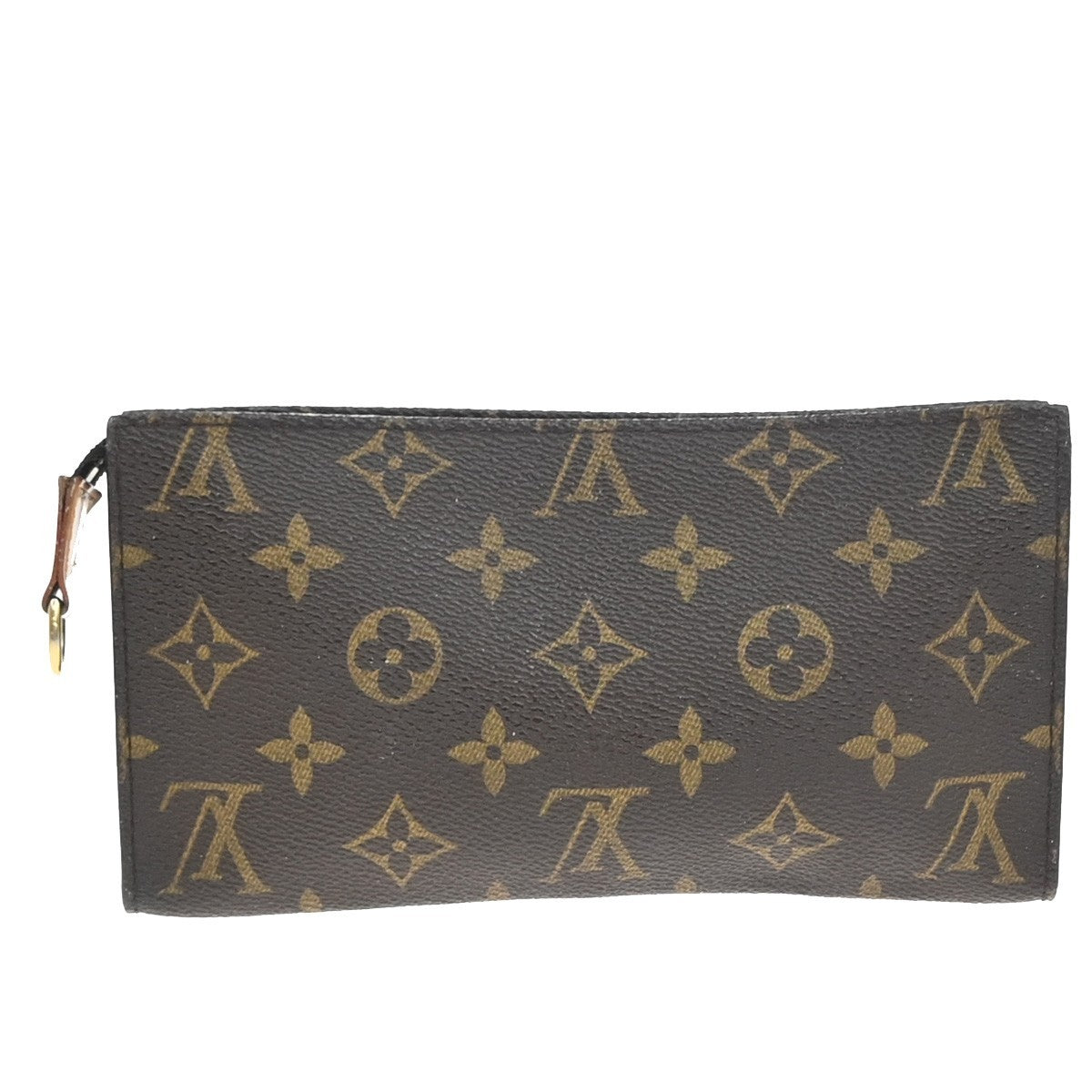 LOUIS VUITTON LV Logo Bucket GM Pouch Bag Monogram Leather Brown Gold 04KP602